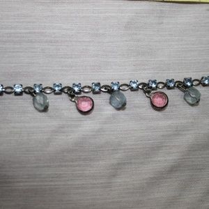 VINTAGE BLUE & PINK 80'S CHOKER NECKLACE(17")